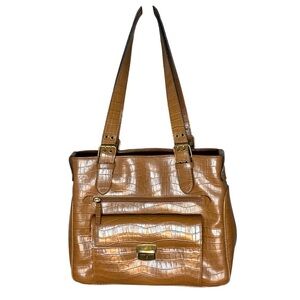 BUENO Faux Leather Brown Purse Bag Tote Satchel Handbag Croc Embossed